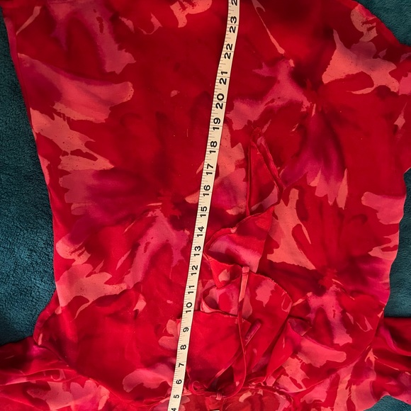 Ann Taylor LOFT sheer red pink floral ruffle front blouse  lSmall - Picture 5 of 5
